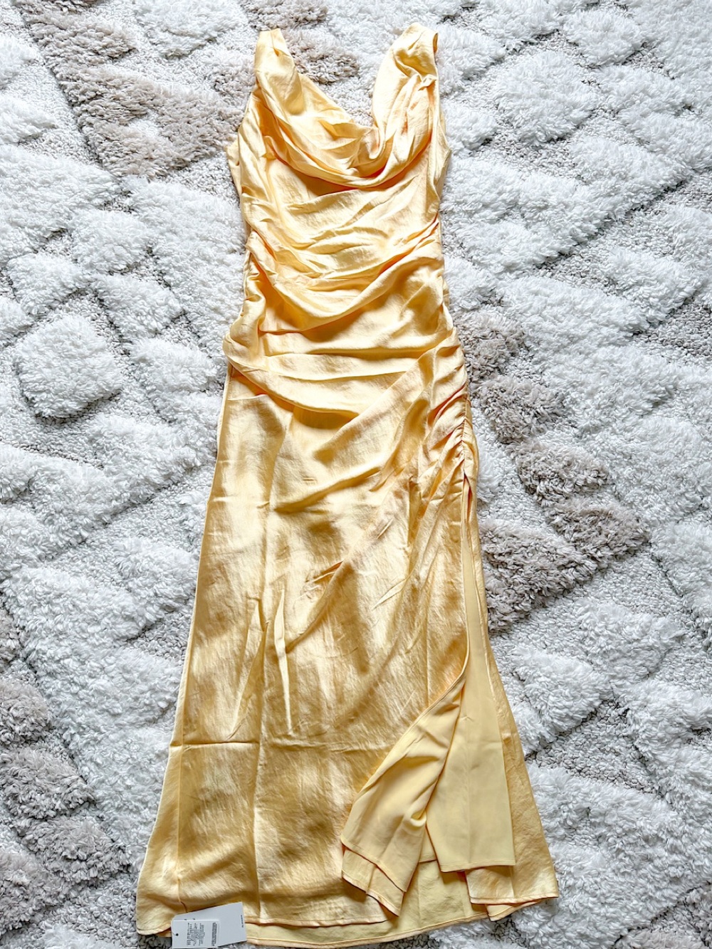 NWT Abercrombie & Fitch Cowl Neck Draped Maxi Dress Satin Sunny Yellow S - Picture 5 of 9
